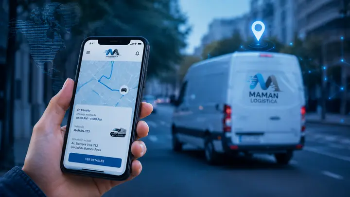 Seguimiento del envío en el celular, con el vehículo de MAMAN en la calle